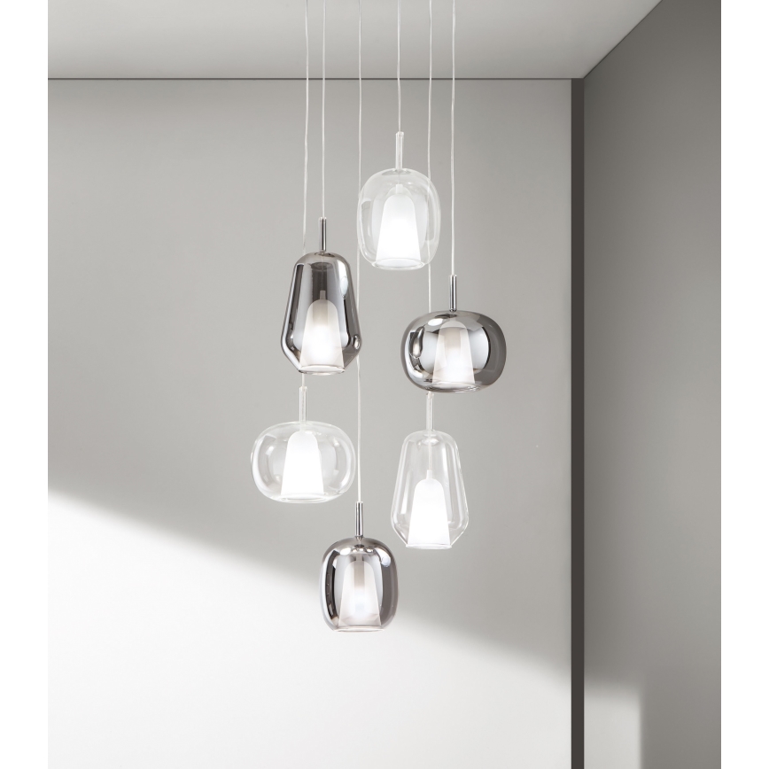 Ondaluce - Suspension sur câble THELMA 1xE27/15W/230V Ø 25 cm doré/transparent