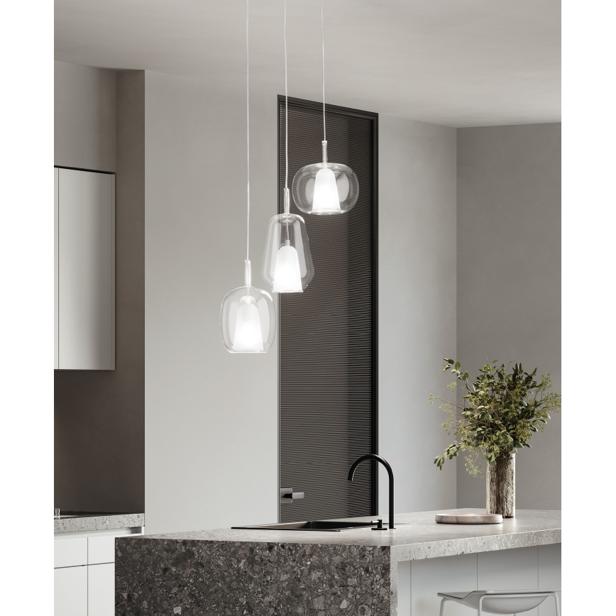 Ondaluce - Suspension sur câble THELMA 1xE27/15W/230V Ø 25 cm doré/transparent