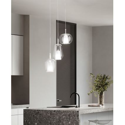 Ondaluce - Suspension sur câble THELMA 3xE27/15W/230V Ø 19,5 cm doré/transparent