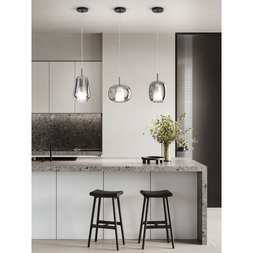 Ondaluce - Suspension sur câble THELMA 3xE27/15W/230V Ø 19,5 cm noir/gris fumé