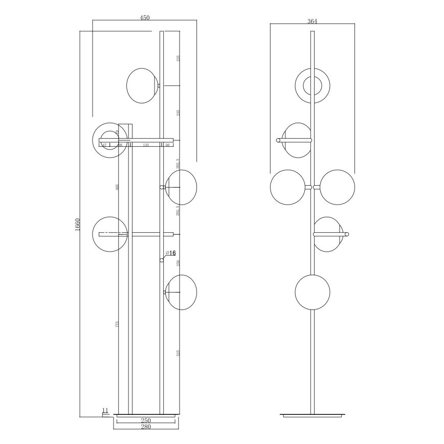 Ondaluce - Vloerlamp JEWEL 6xE14/10W/230V 166 cm goud/wit