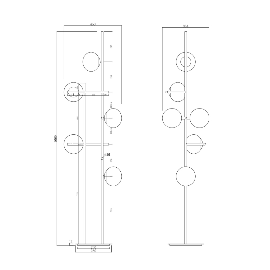 Ondaluce - Vloerlamp JEWEL 6xE14/10W/230V 166 cm zwart/rookzwart