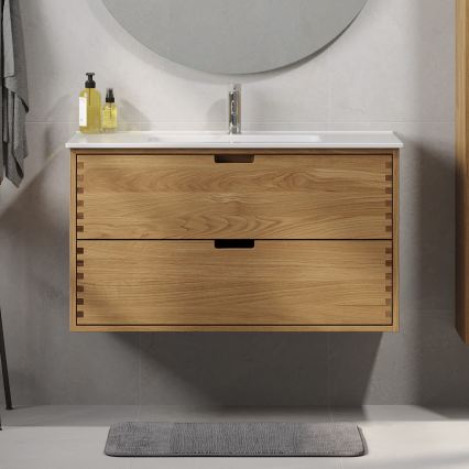 Onderkast voor wastafel GRIBSKOV 100 cm beige/eik