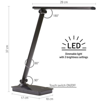 ONLI - Dimbare LED tafellamp met USB-poort DESKI LED/7W/230V 4000K zwart
