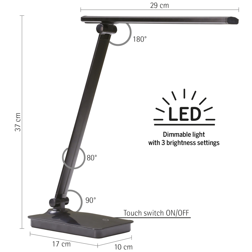 ONLI - Dimbare LED tafellamp met USB-poort DESKI LED/7W/230V 4000K zwart