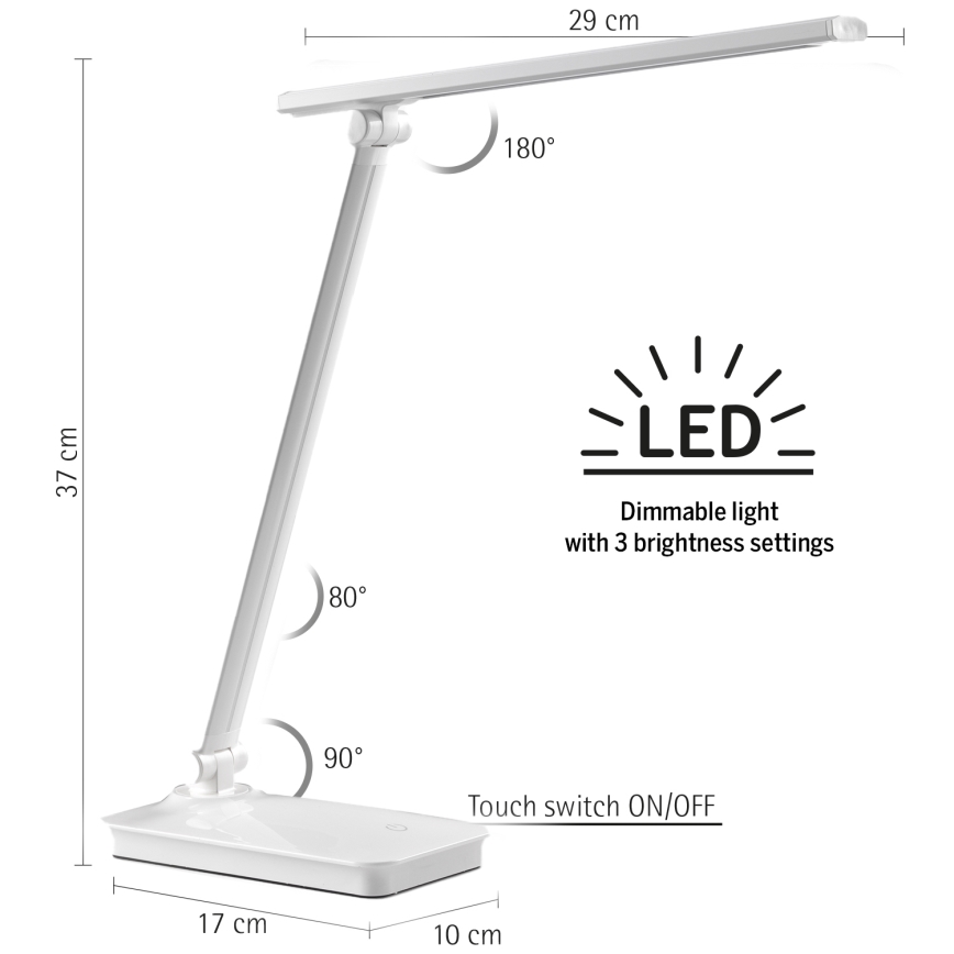 ONLI - LED Dimbare touch tafellamp met USB portem DESKI LED/7W/230V 4000K wit