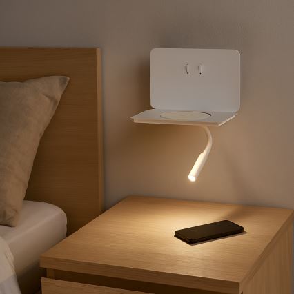 ONLI - Flexibele LED-lamp met plank en QI-draadloos opladen WIK LED/6,5W/230V + LED/3W wit