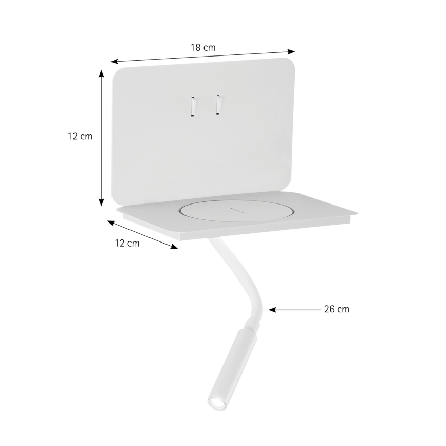 ONLI - Flexibele LED-lamp met plank en QI-draadloos opladen WIK LED/6,5W/230V + LED/3W wit