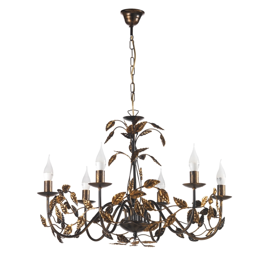 ONLI - Hanglamp aan een ketting COLLANA 6xE14/6W/230V brons/goud