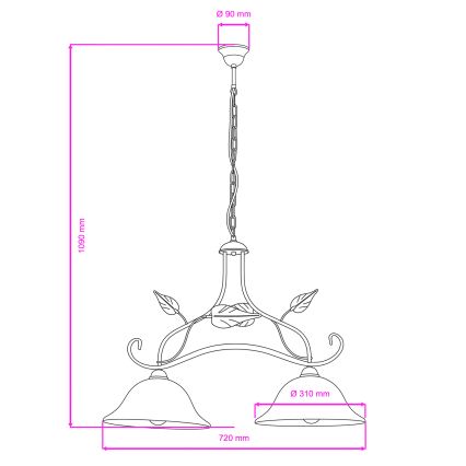 ONLI - Hanglamp aan een ketting MIRANDA 2xE27/22W/230V