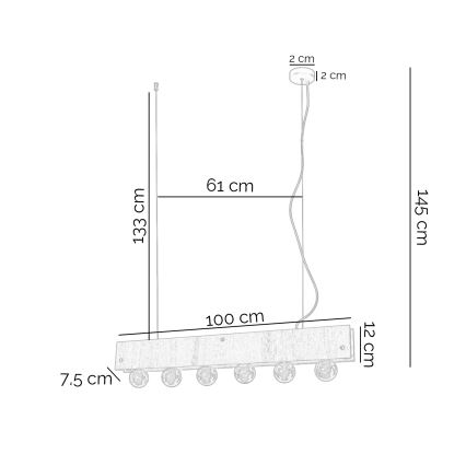 ONLI - Hanglamp aan een koord ARGO 6xE27/22W/230V grijs
