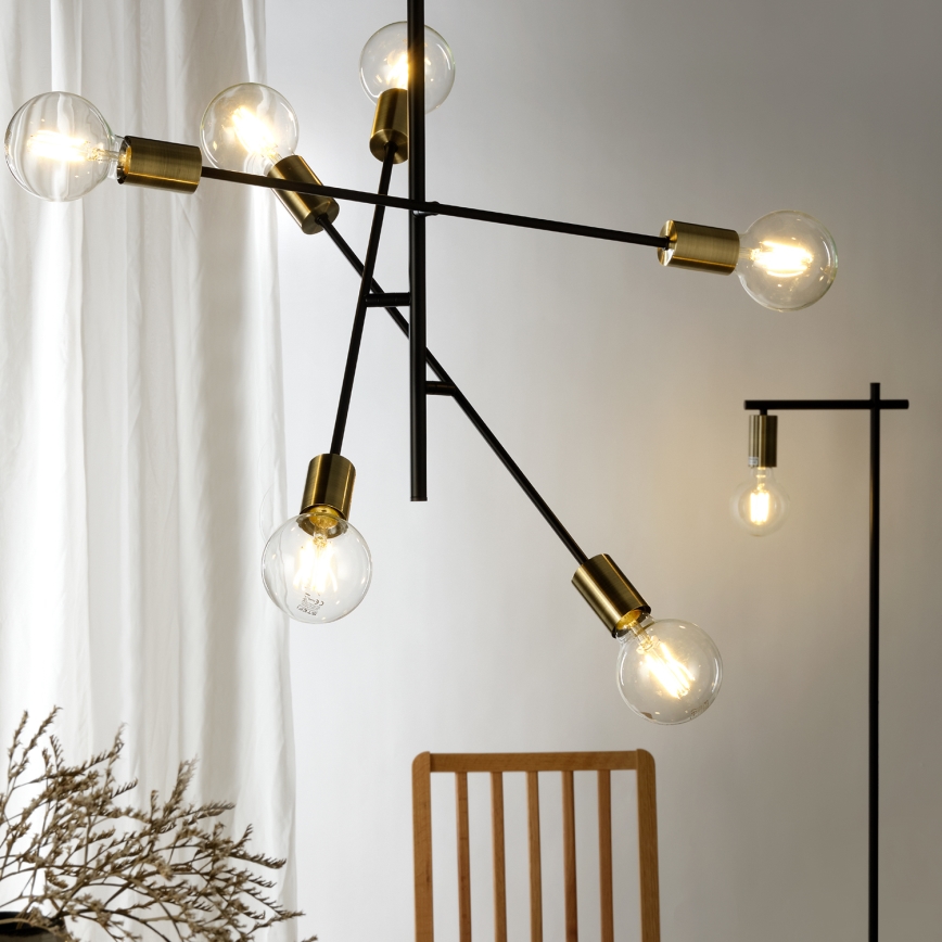 ONLI - Hanglamp aan een koord CROSS 6xE27/22W/230V zwart/messing