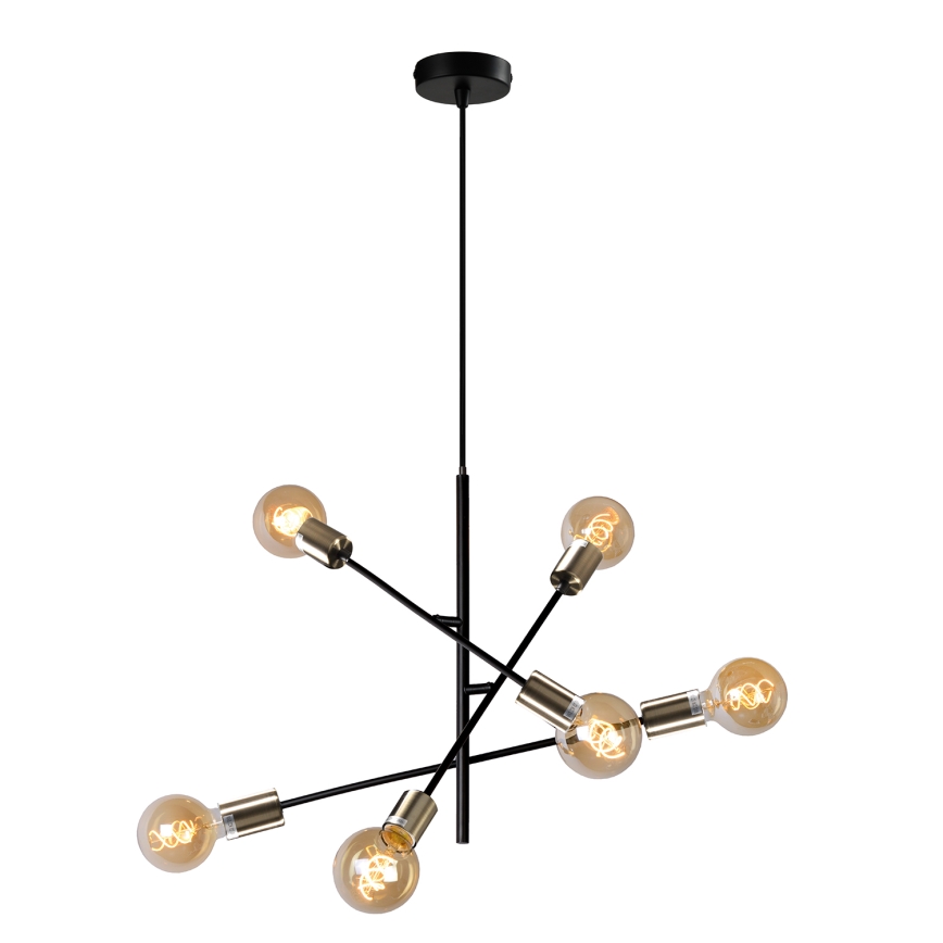 ONLI - Hanglamp aan een koord CROSS 6xE27/22W/230V zwart/messing