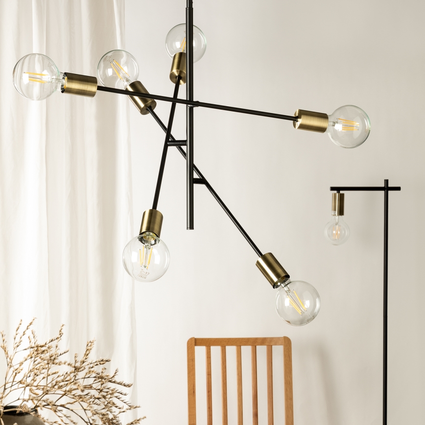 ONLI - Hanglamp aan een koord CROSS 6xE27/22W/230V zwart/messing