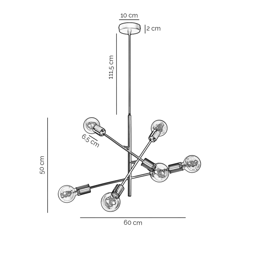 ONLI - Hanglamp aan een koord CROSS 6xE27/22W/230V zwart/messing