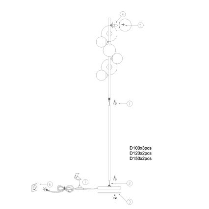 ONLI - Lampadaire PALOMA 7xG9/10W/230V doré