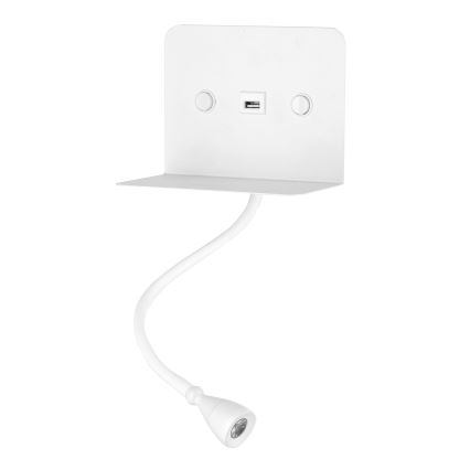ONLI - LED Flexibel klein lampje met een plank en USB opladen PLAK LED/1W/230V wit