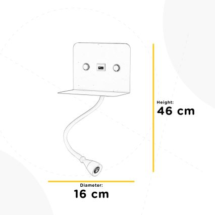 ONLI - LED Flexibel klein lampje met een plank en USB opladen PLAK LED/1W/230V wit