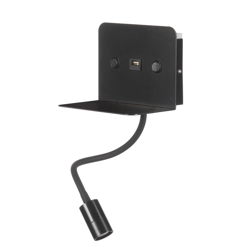 ONLI - LED Flexibel klein lampje met een plank en USB opladen PLAK LED/1W/230V zwart