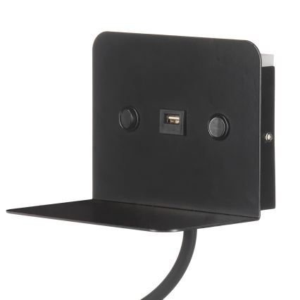 ONLI - LED Flexibel klein lampje met een plank en USB opladen PLAK LED/1W/230V zwart