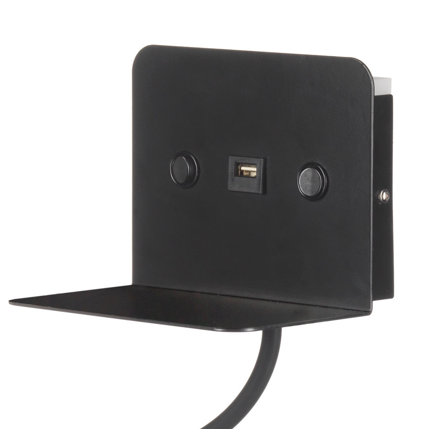 ONLI - LED Flexibel klein lampje met een plank en USB opladen PLAK LED/1W/230V zwart