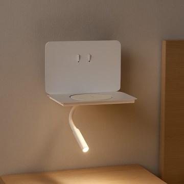 ONLI - LED flexibele lamp met plank WIK LED/6,5W/230V + LED/3W wit