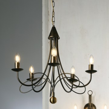 ONLI - Lustre suspendu MILVIA sur chaîne 5xE14/6W/230V, finition bronze