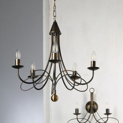 ONLI - Lustre suspendu MILVIA sur chaîne 5xE14/6W/230V, finition bronze
