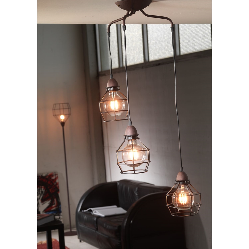 ONLI - Suspension filaire ARAIGNEE 3xE27/15W/230V noir/marron
