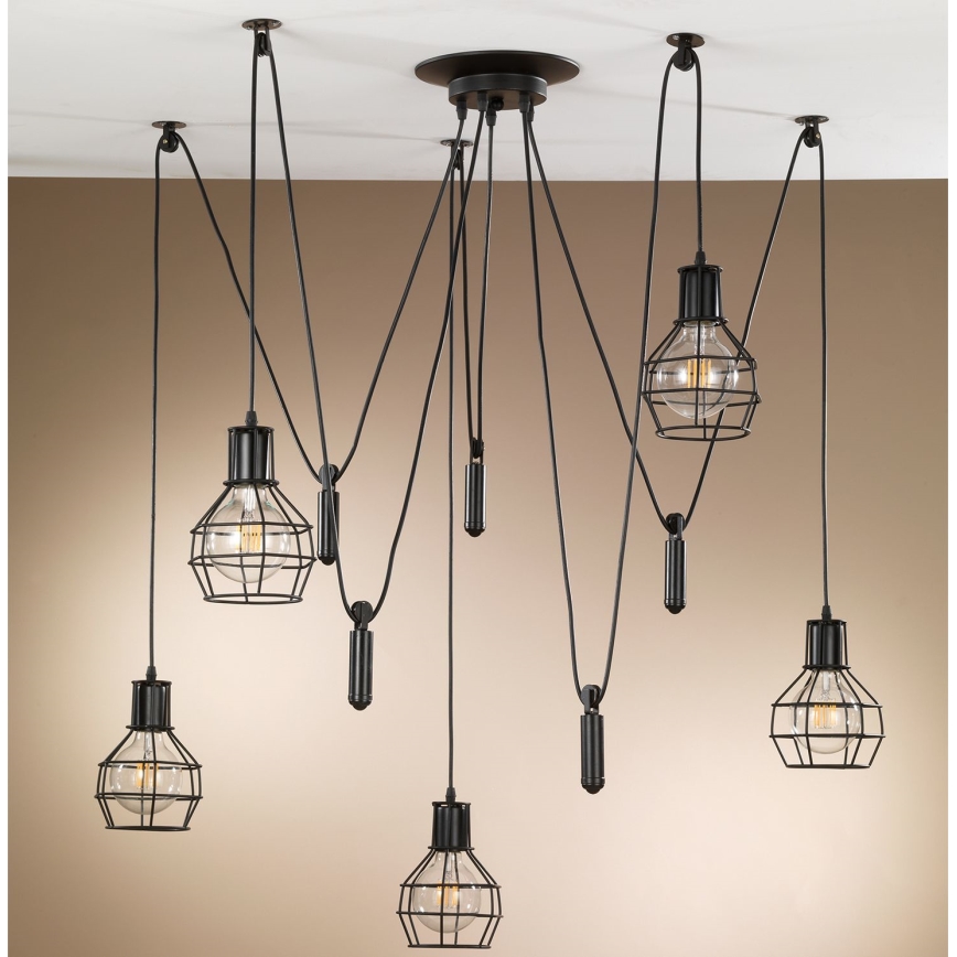 ONLI - Suspension filaire ARAIGNEE 5xE27/15W/230V araignée noir