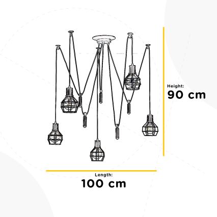 ONLI - Suspension filaire ARAIGNEE 5xE27/15W/230V araignée noir