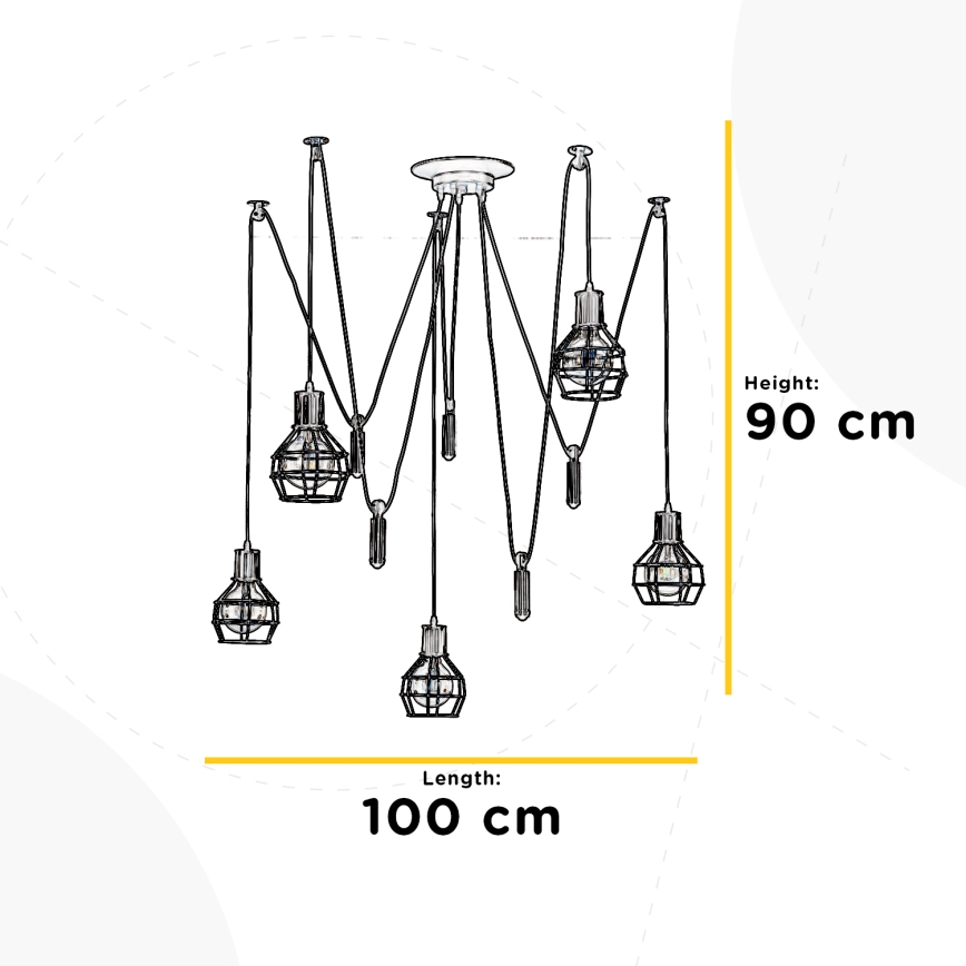 ONLI - Suspension filaire ARAIGNEE 5xE27/15W/230V araignée noir