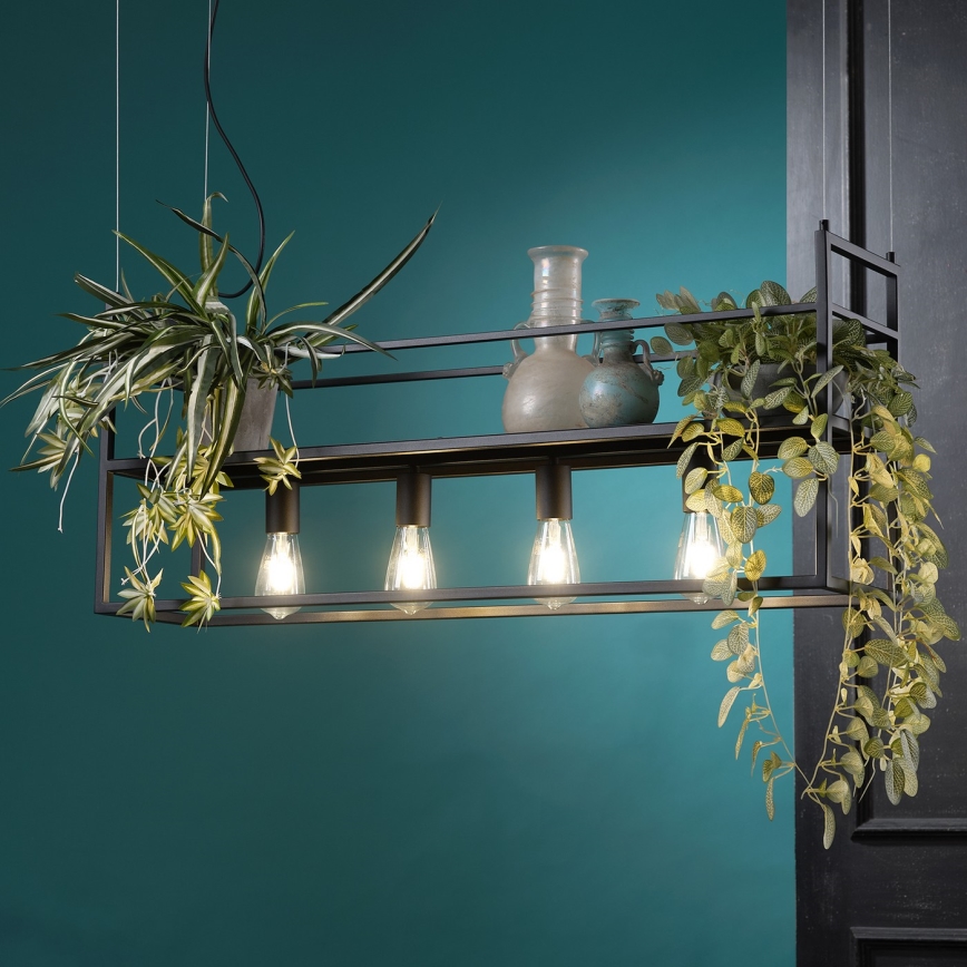 ONLI - Suspension filaire avec étagère JEFFER 4xE27/22W/230V noir