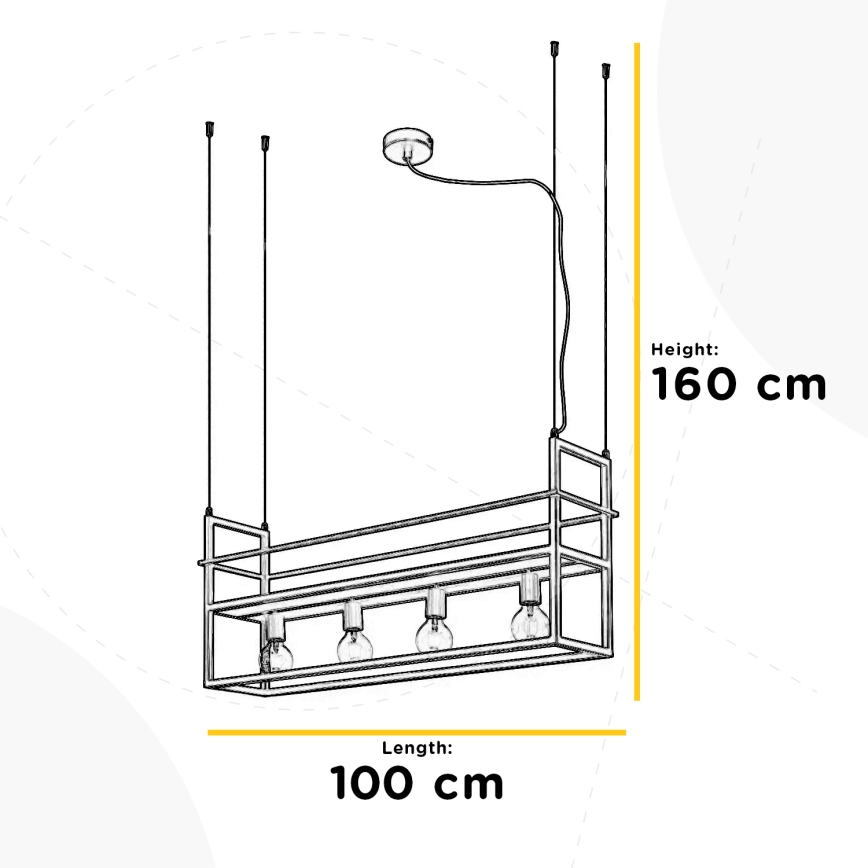 ONLI - Suspension filaire avec étagère JEFFER 4xE27/22W/230V noir
