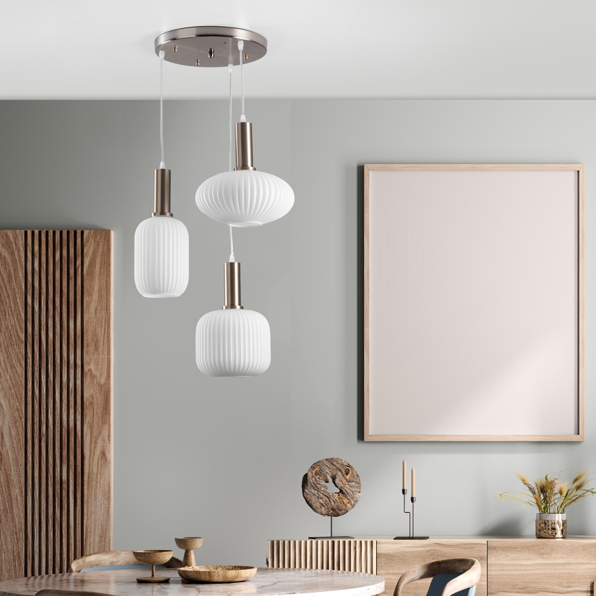 ONLI - Suspension sur câble DOROTY 3xE27/15W/230V blanc/chrome brillant