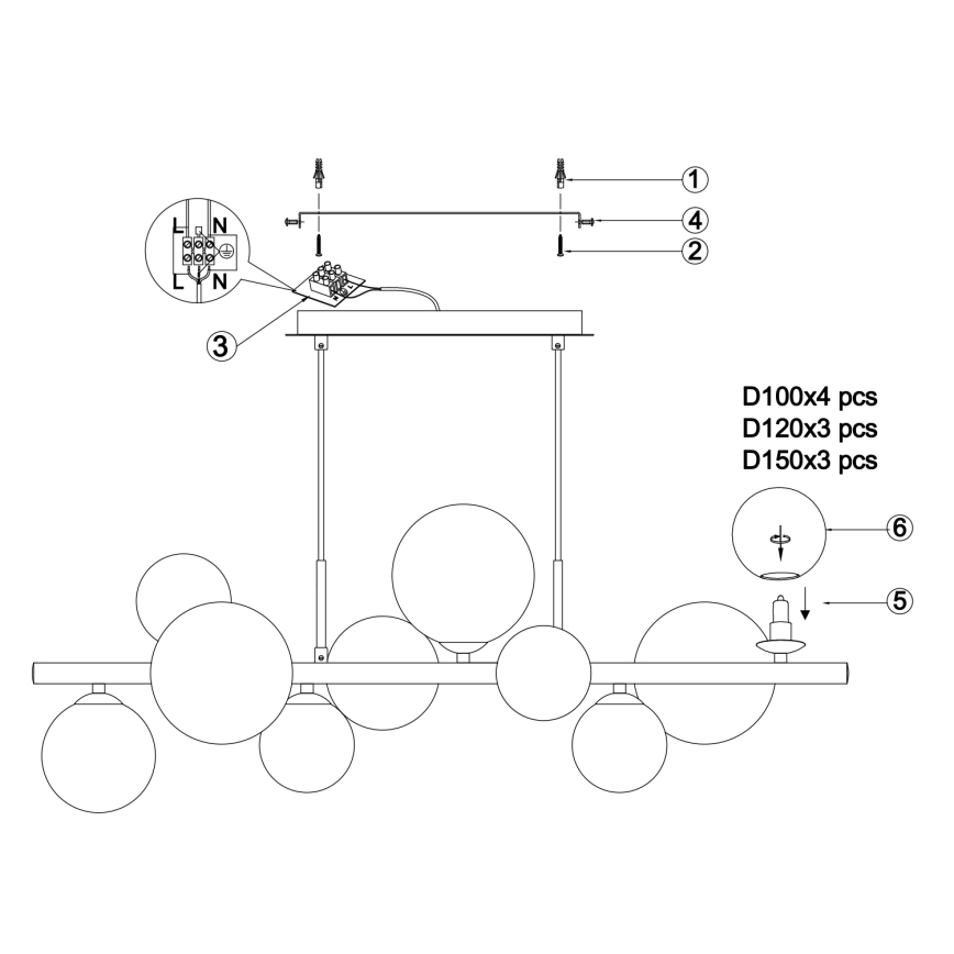 ONLI - Suspension sur câble PALOMA 10xG9/3W/230V noir/fumé