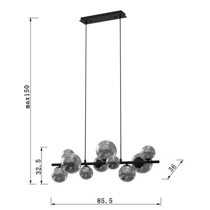 ONLI - Suspension sur câble PALOMA 10xG9/3W/230V noir/fumé