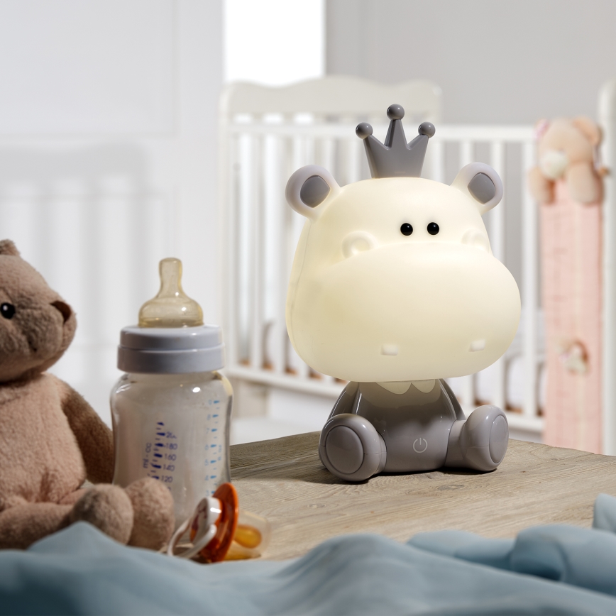 ONLI - Veilleuse LED réglable pour enfants PUPPIES LED/3W/230V 25 cm hippopotame/gris