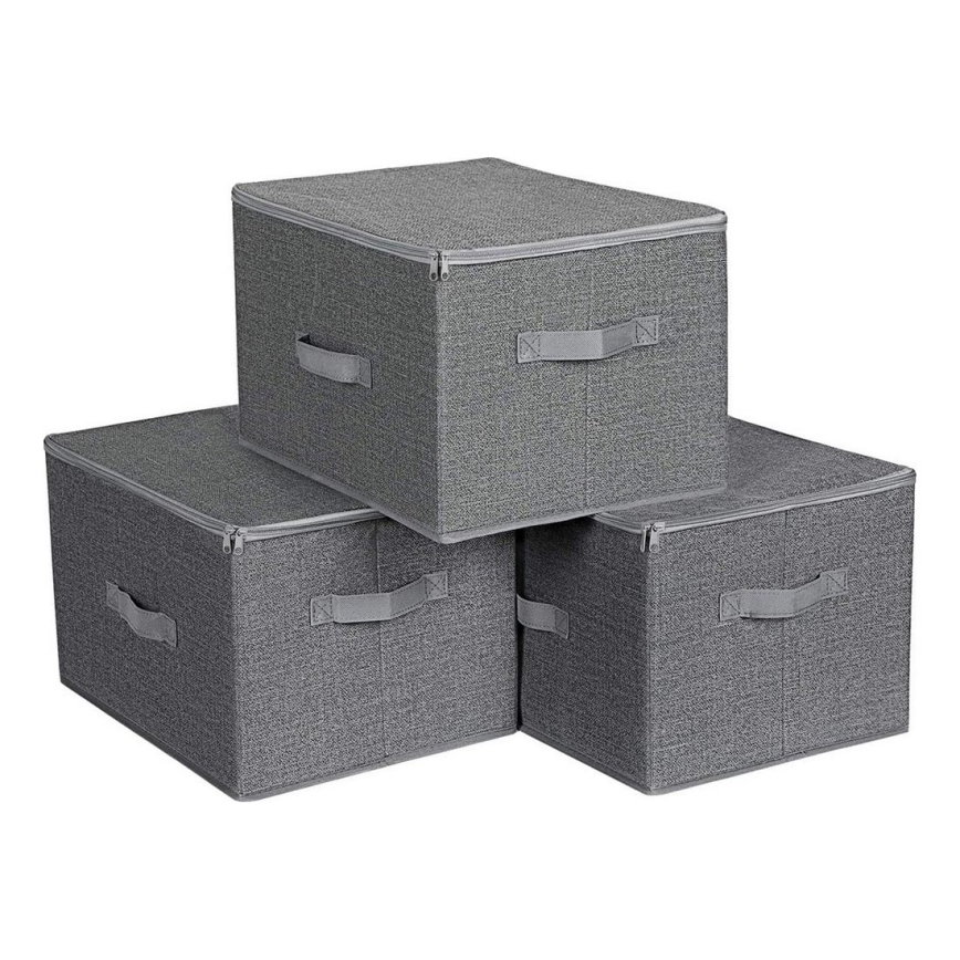 Opbergbox met rits, set van 3 CURAN, grijs