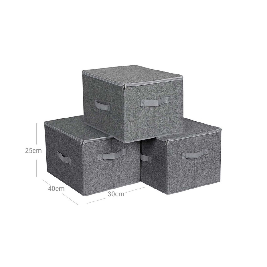 Opbergbox met rits, set van 3 CURAN, grijs