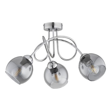 Opbouwkroonluchter ARMA 3xE27/15W/230V glanzend chroom/zwart/rookglas