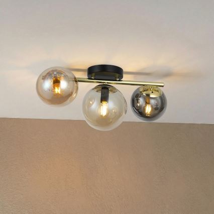 Opbouwkroonluchter AURIS 3xE14/15W/230V goud/rookzwart/beige