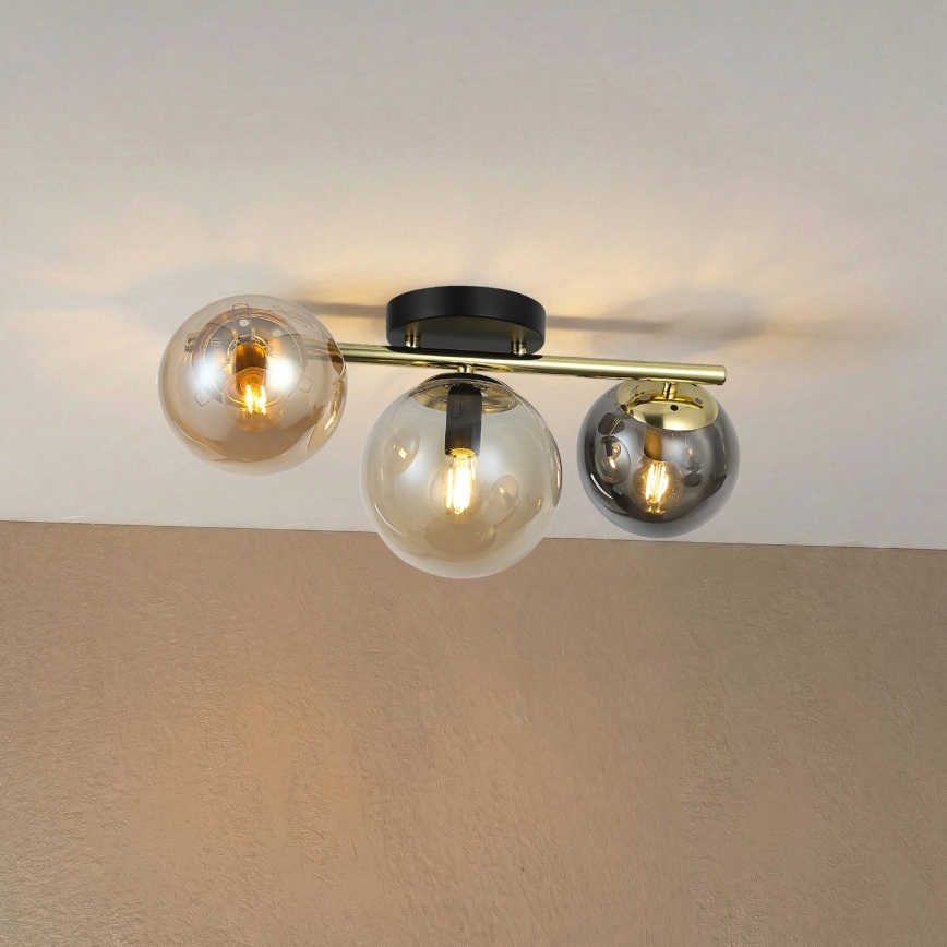 Opbouwkroonluchter AURIS 3xE14/15W/230V goud/rookzwart/beige
