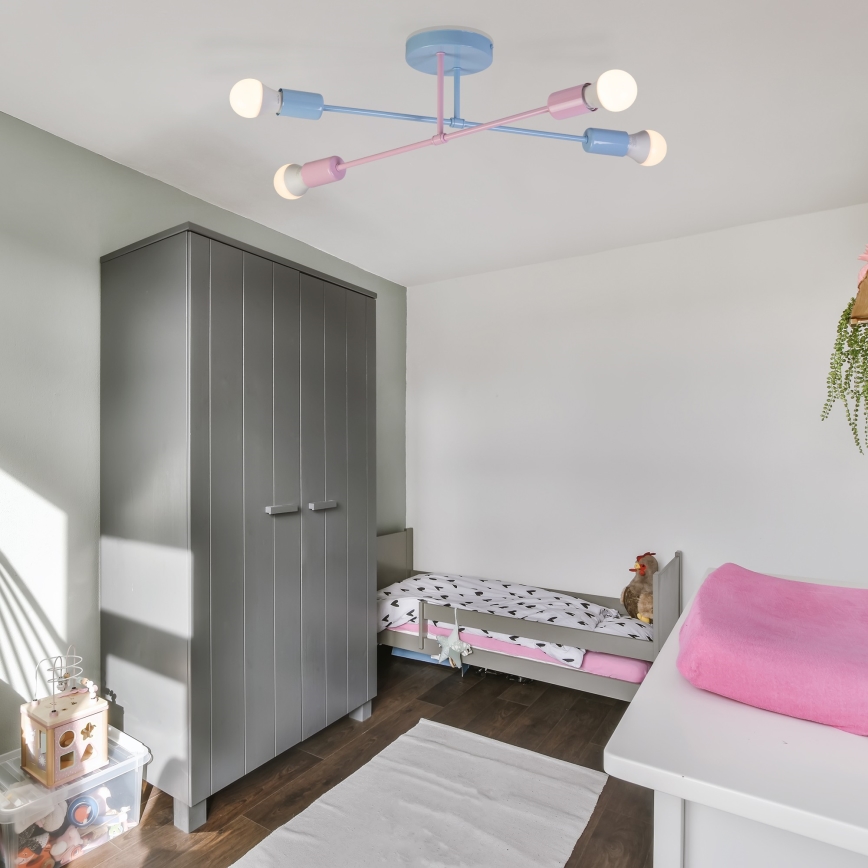 Opbouwkroonluchter CAMBRIDGE 4xE27/15W/230V blauw/roze