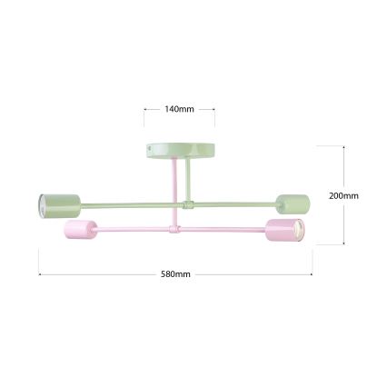 Opbouwkroonluchter CAMBRIDGE 4xE27/15W/230V groen/roze