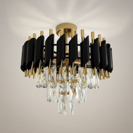 Opbouwkroonluchter CRISTAL 5xE14/10W/230V zwart/goud