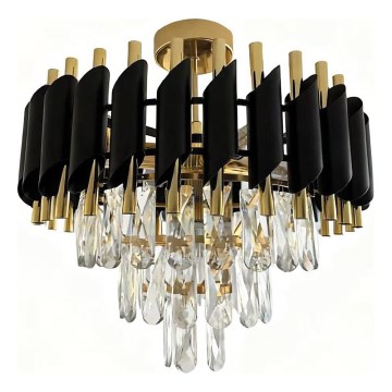 Opbouwkroonluchter CRISTAL 5xE14/10W/230V Ø 38 cm zwart/goud