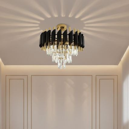 Opbouwkroonluchter CRISTAL 5xE14/10W/230V Ø 38 cm zwart/goud