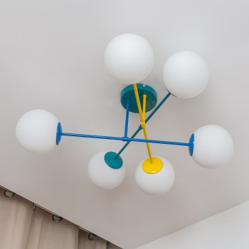 Opbouwkroonluchter MOON 6xE27/15W/230V turquoise/geel/blauw