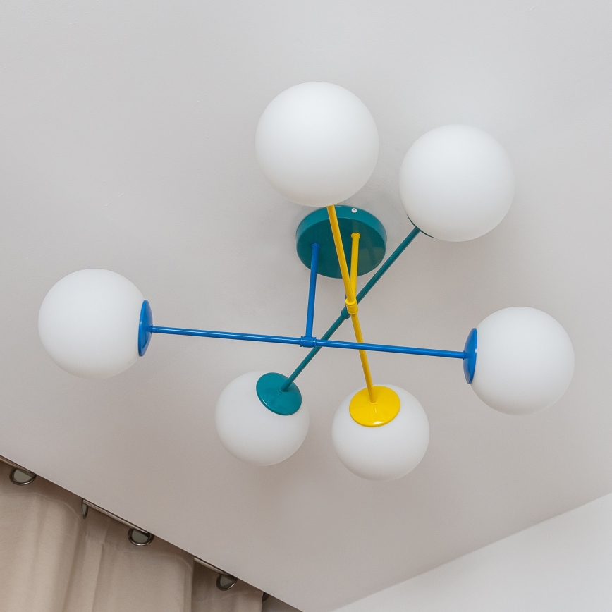 Opbouwkroonluchter MOON 6xE27/15W/230V turquoise/geel/blauw